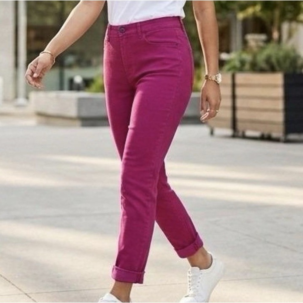 NWT Kut Kloth Amy Crop Straight Leg 34" Sz 14 Pants Pink Stretch Prep High Rise